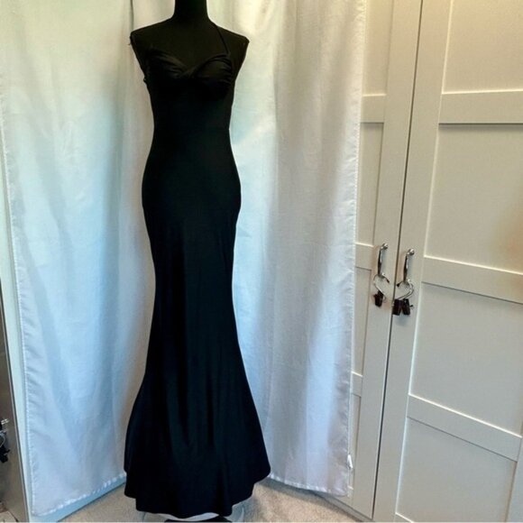 Windsor black sweetheart spaghetti strap cutout front twist mermaid dress Sz M - Picture 3 of 15